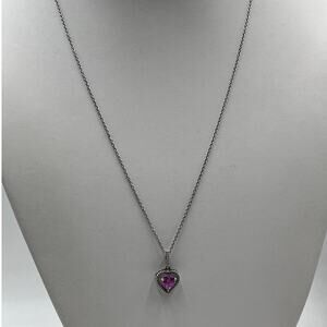 JBWR 925 Platinum Plated Pink Sapphire Heart Pendant & 18" Necklace‎